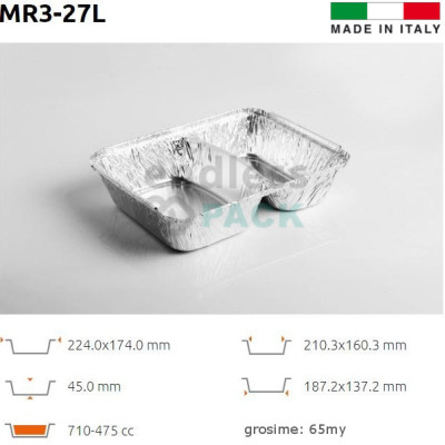 Caserola meniu 2 compartimente 710/475cc