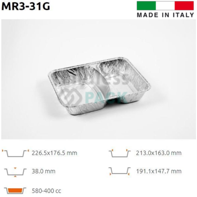 Caserola aluminiu meniu 2 compartimente 580/400cc